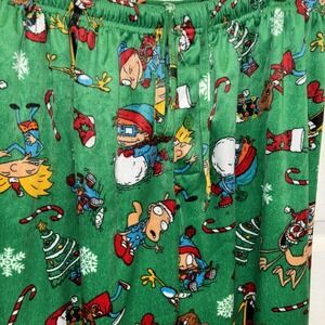 Nickelodeon Pajama Pants Unisex Christmas Green Rugrat Fleece Super-soft Lounge
